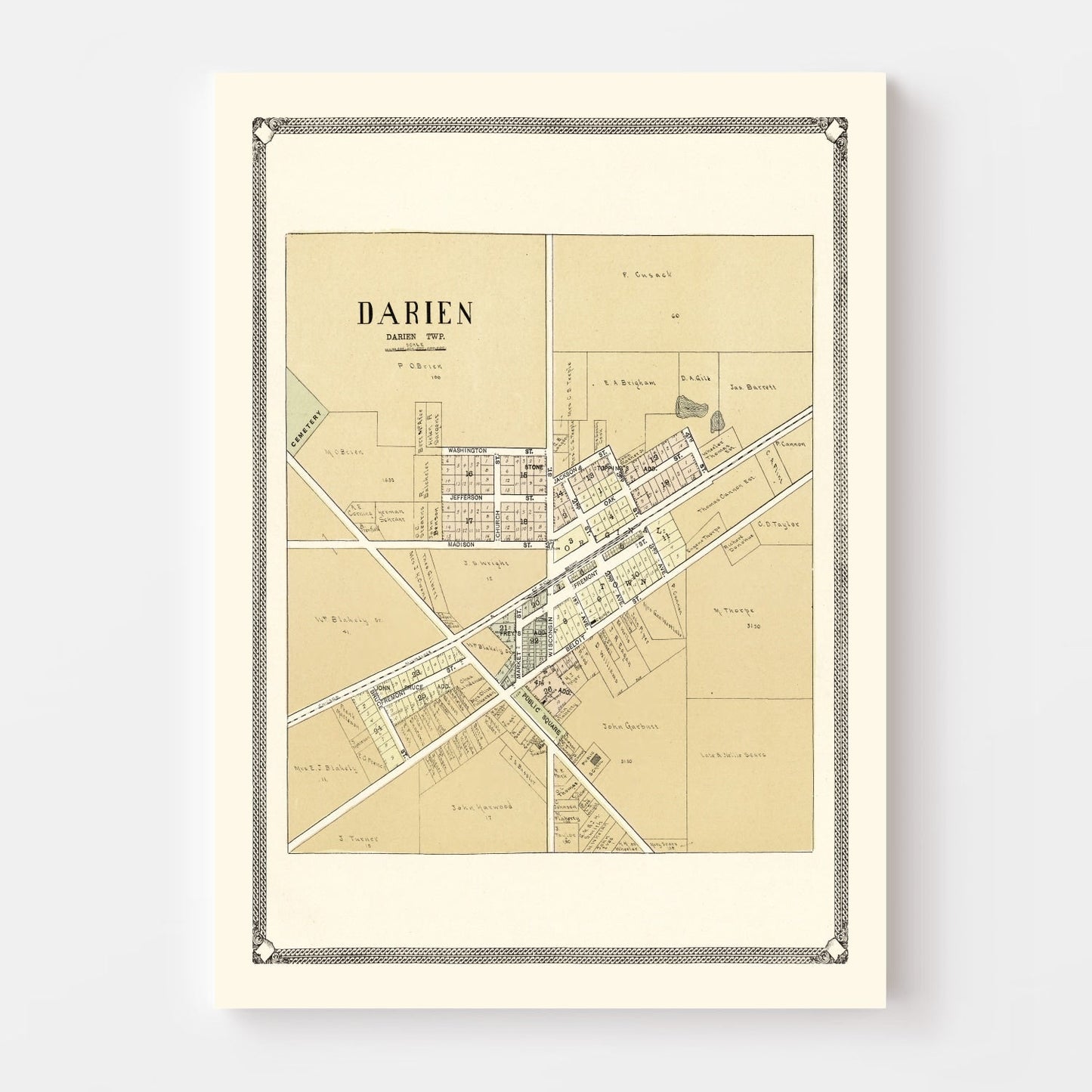 Vintage Map of Darien, Wisconsin, 1907