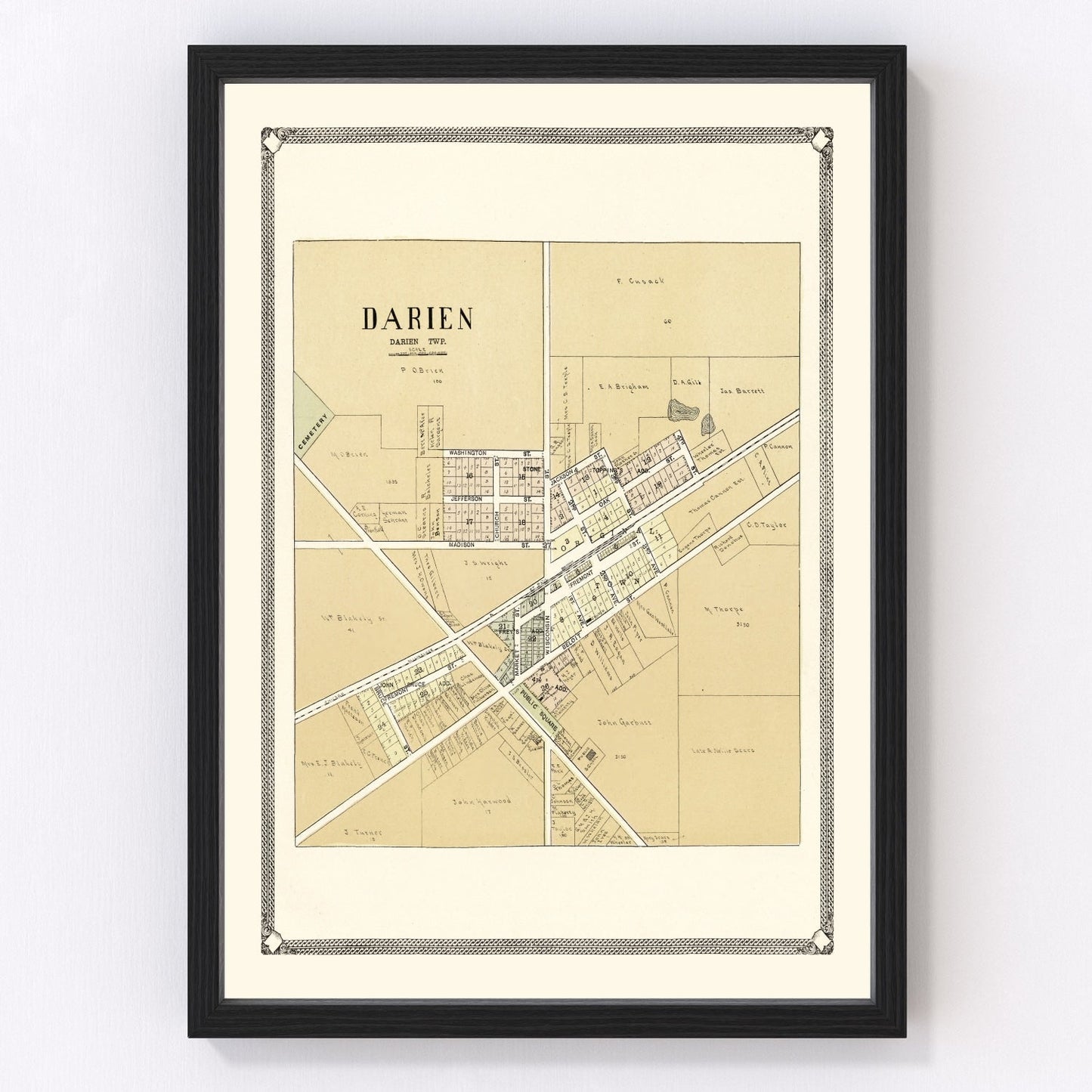 vintage map of Darien, Wisconsin, 1907