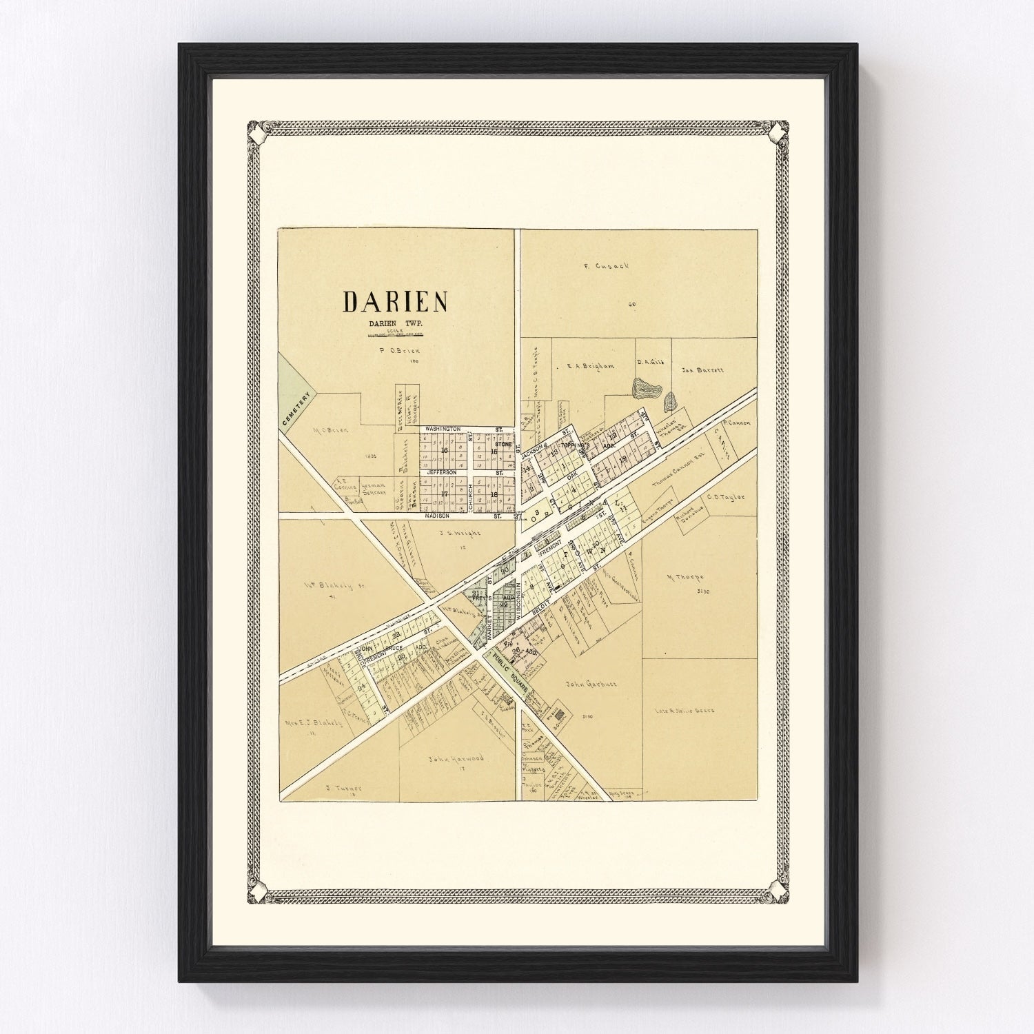 vintage map of Darien, Wisconsin, 1907