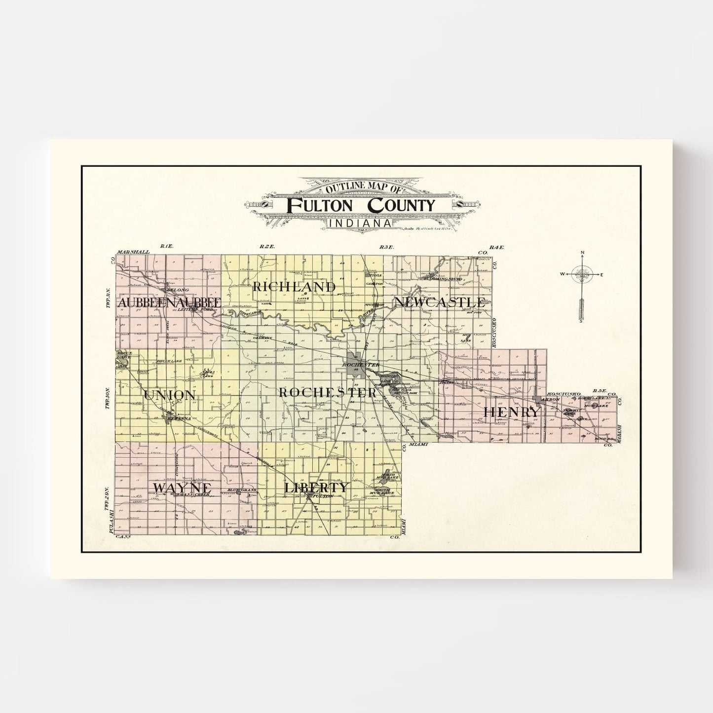 Vintage Map of Fulton County, Indiana, 1907