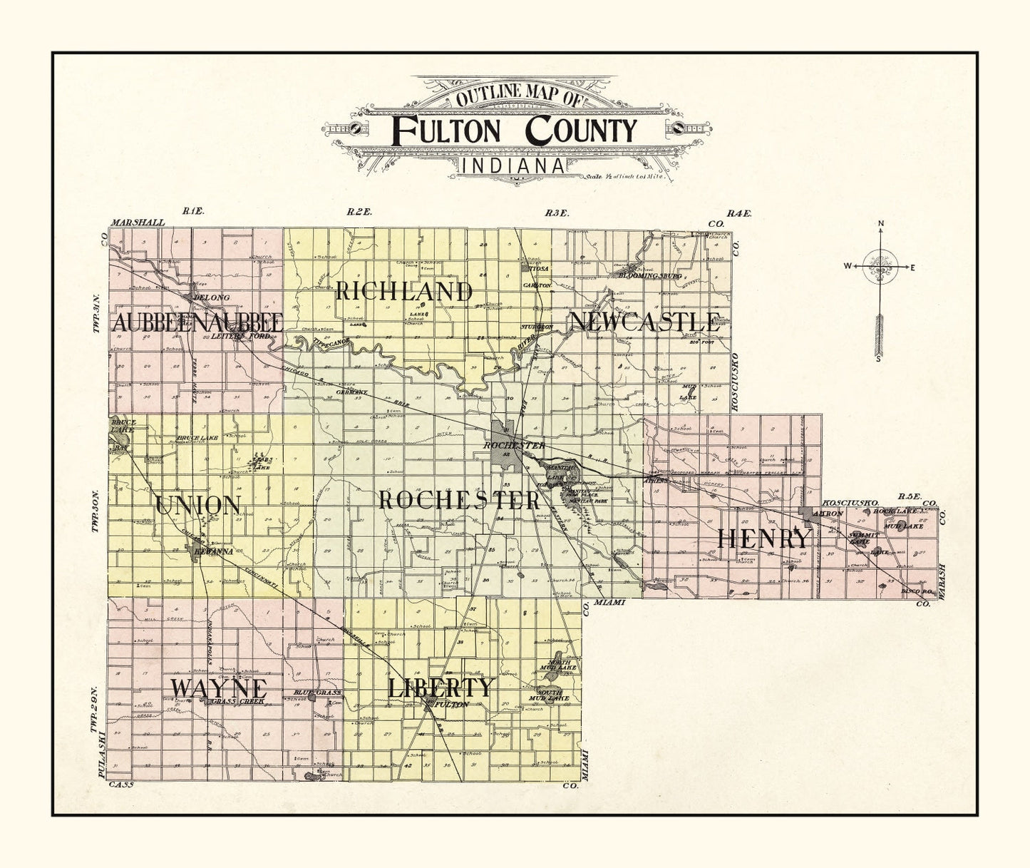 Vintage Map of Fulton County, Indiana, 1907