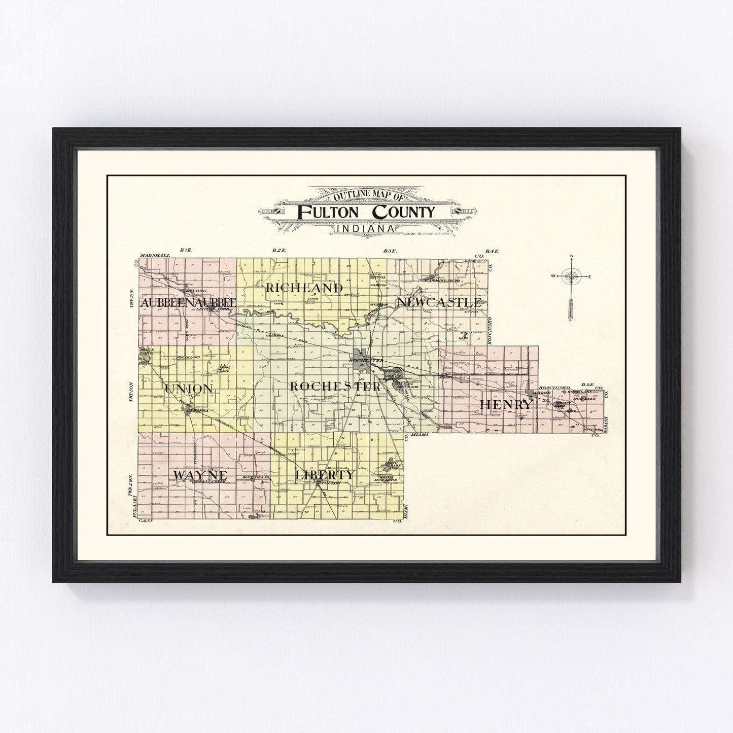 vintage map of Fulton County, Indiana, 1907