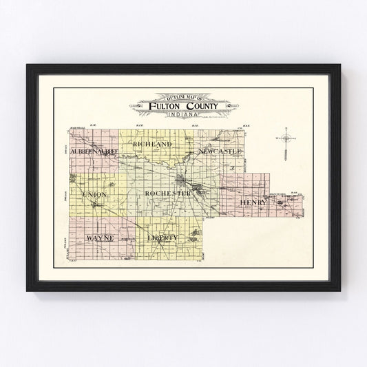 vintage map of Fulton County, Indiana, 1907