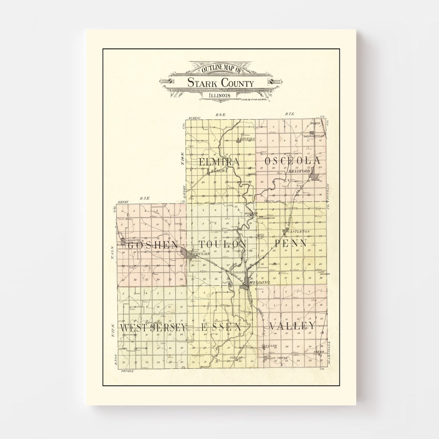 Vintage Map of Stark County, Illinois, 1907