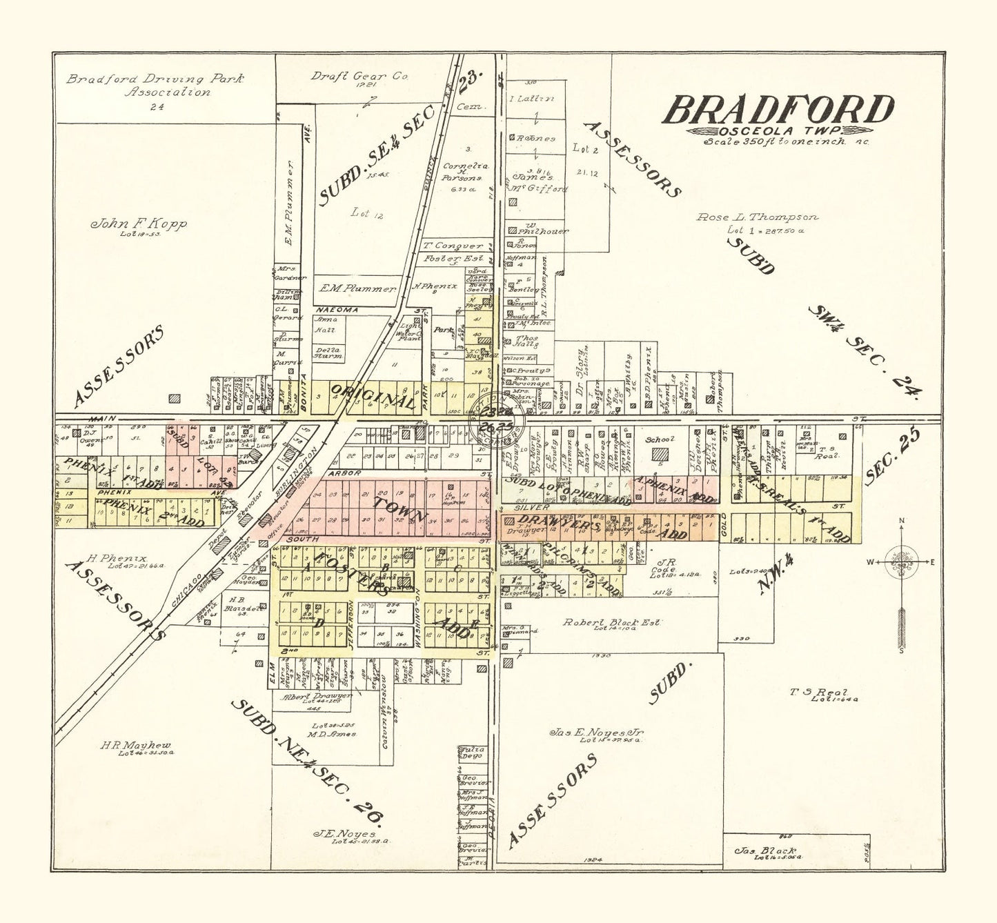 Vintage Map of Bradford, Illinois 1907