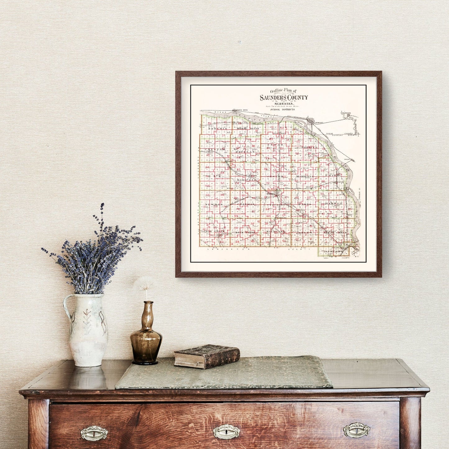 Vintage Map of Saunders County, Nebraska, 1907