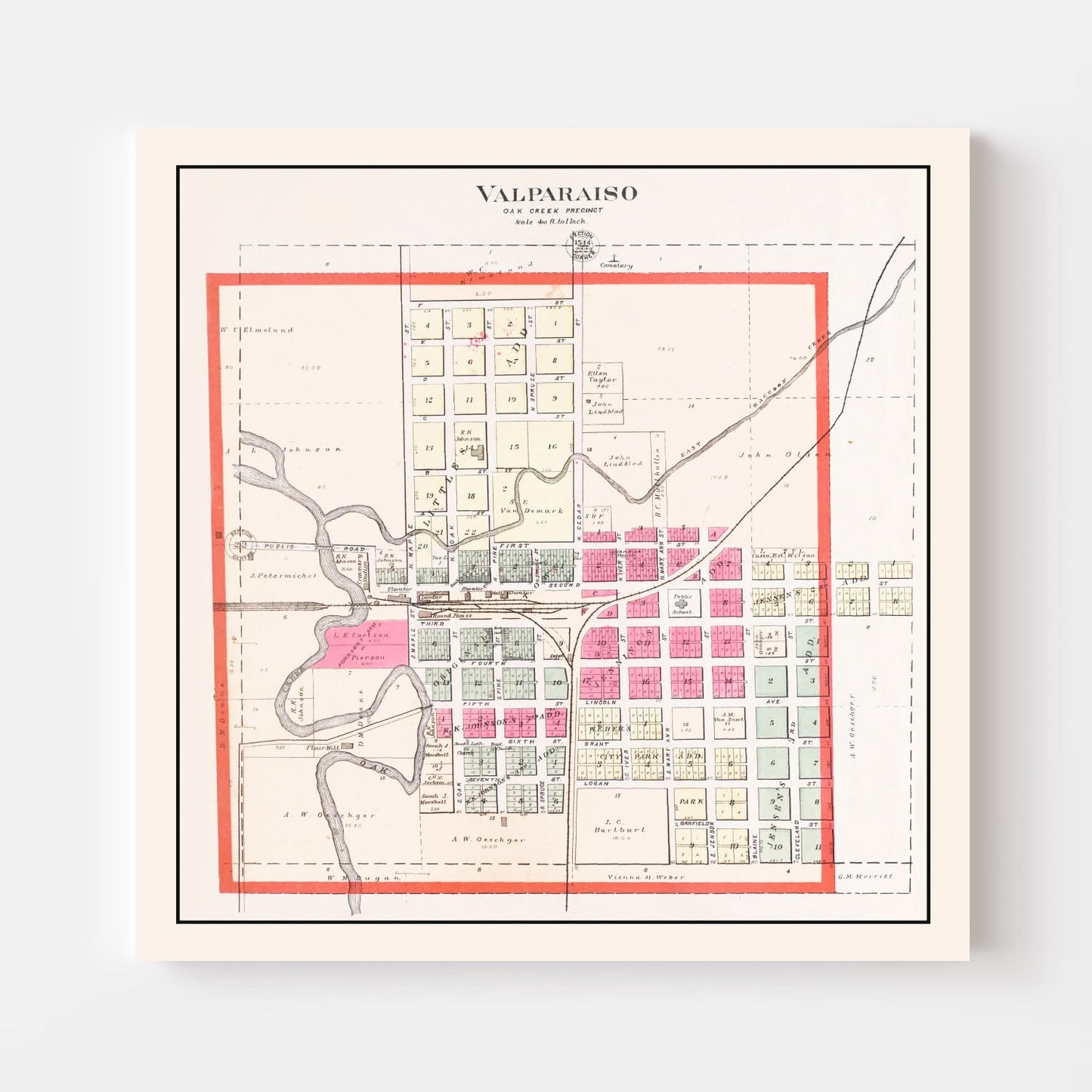 Vintage Map of Valparaiso, Nebraska, 1907