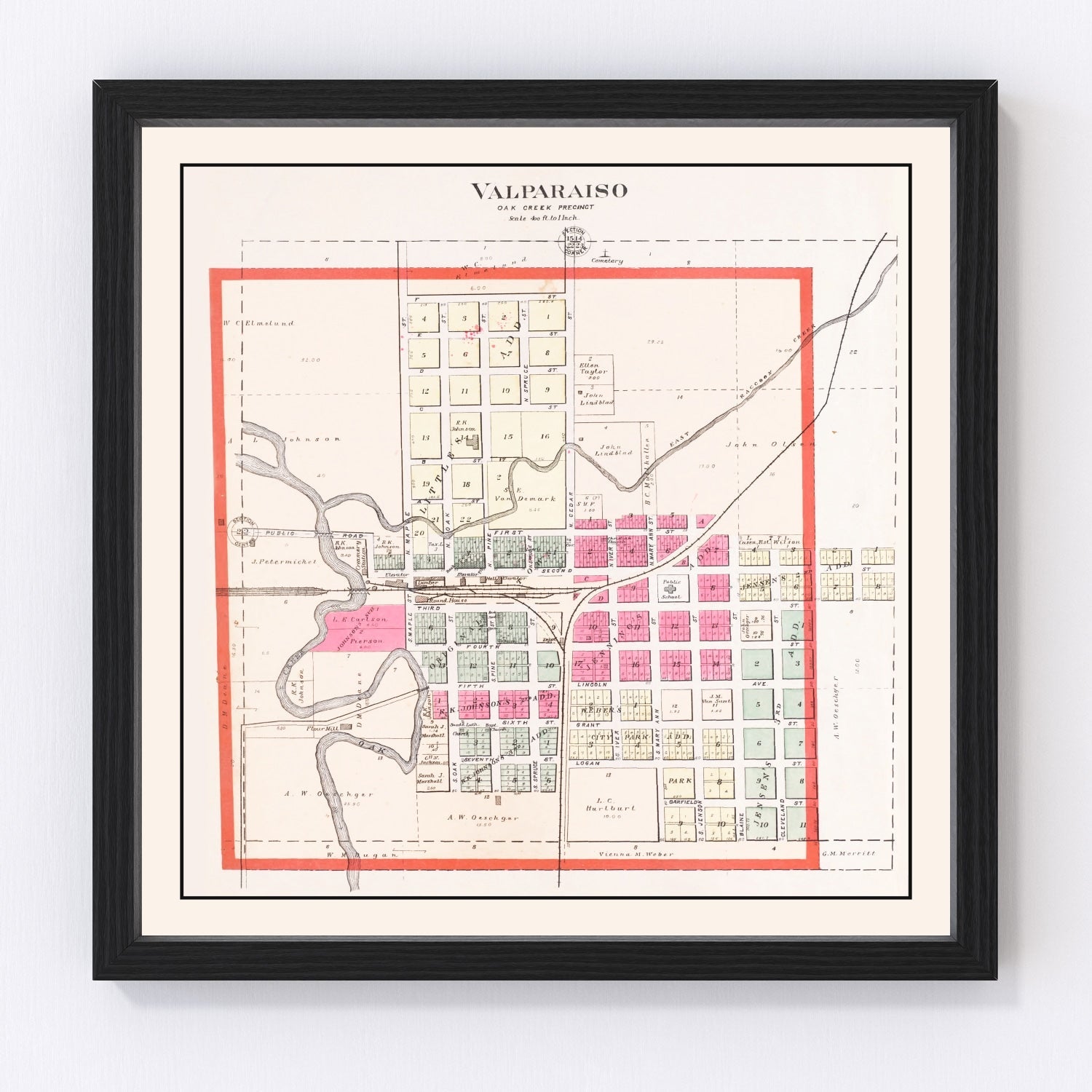 Vintage map of Valparaiso, Nebraska, 1907