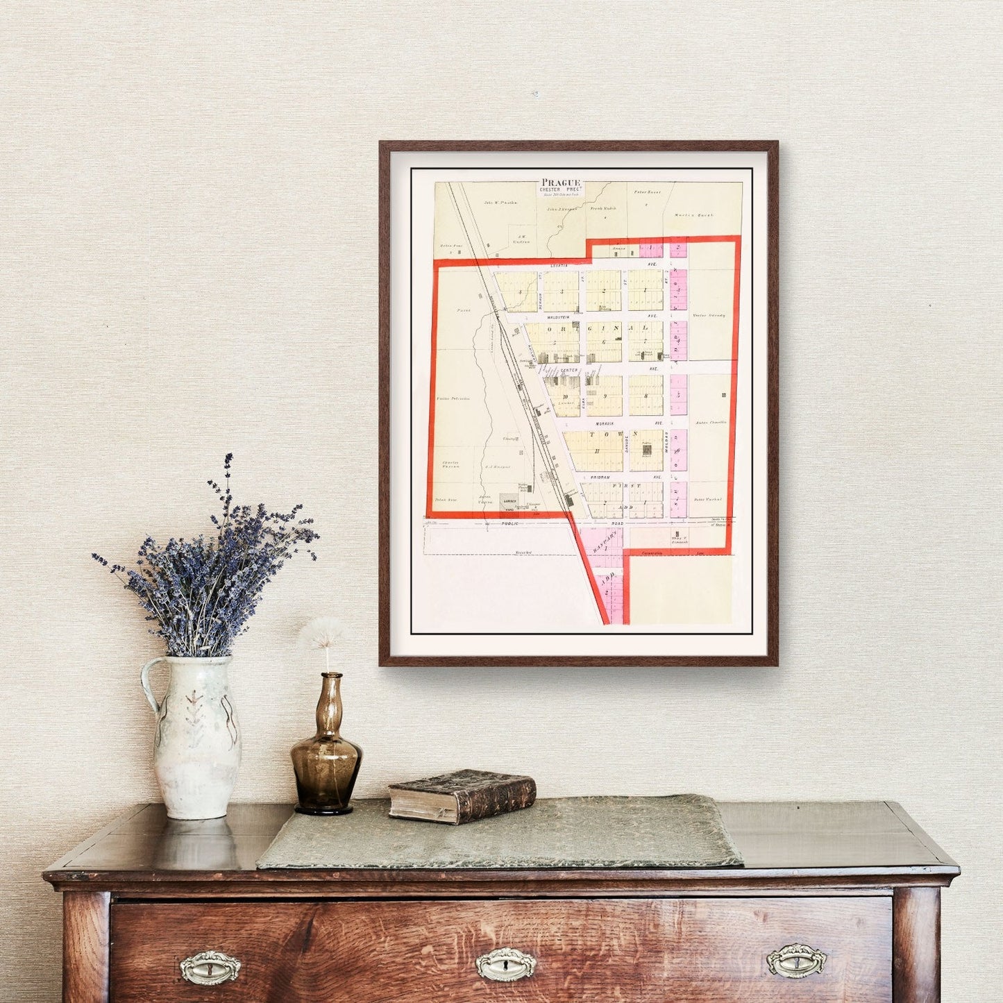 Vintage Map of Prague, Nebraska, 1907