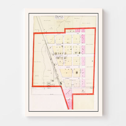 Vintage Map of Prague, Nebraska, 1907