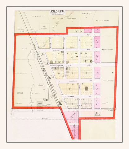 Vintage Map of Prague, Nebraska, 1907