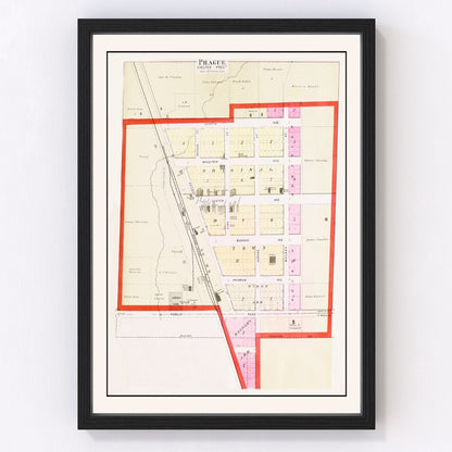 vintage map of Prague, Nebraska, 1907