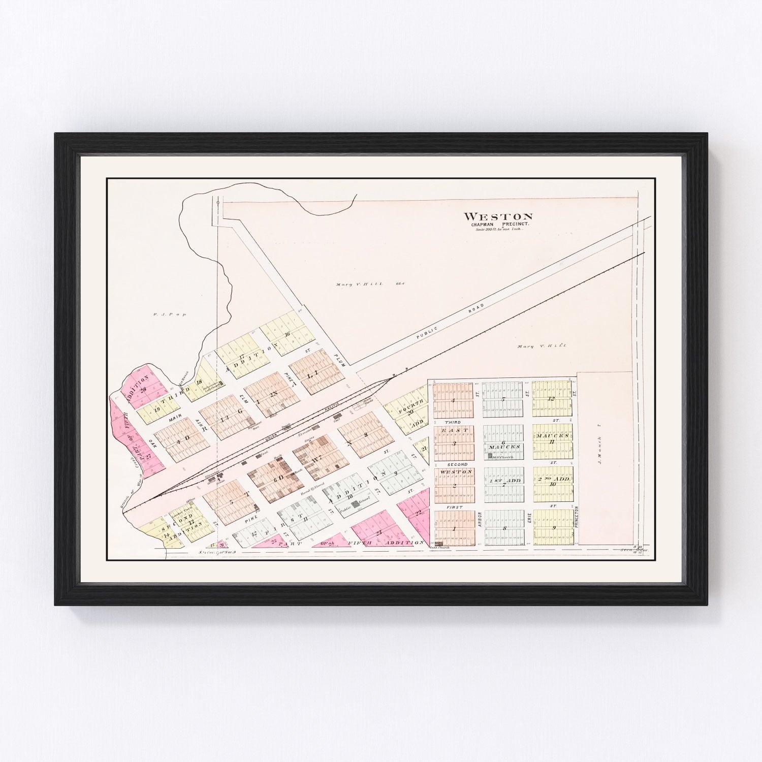 Vintage map of Weston, Nebraska, 1907, Saunders County prairie farming community