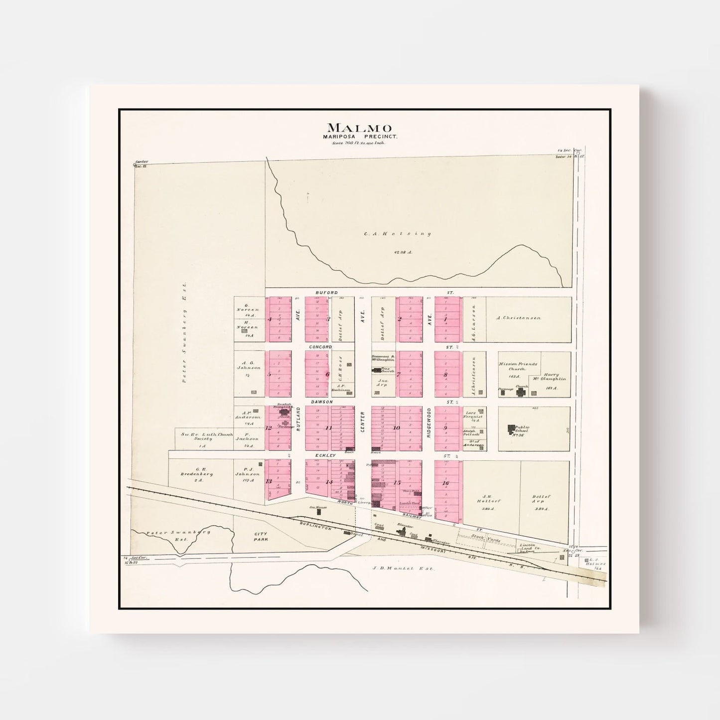 Vintage Map of Malmo, Nebraska, 1907