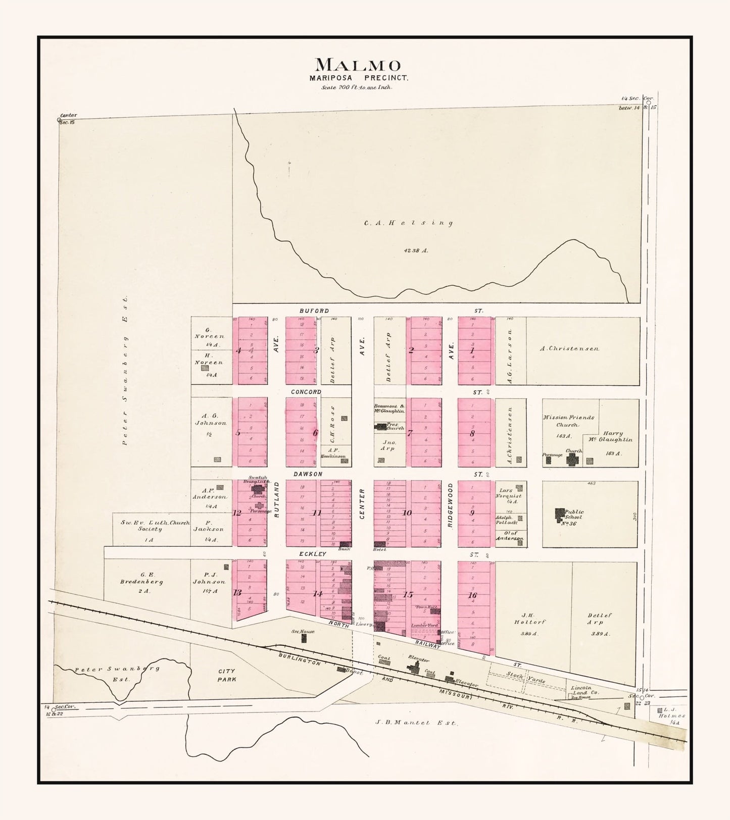 Vintage Map of Malmo, Nebraska, 1907