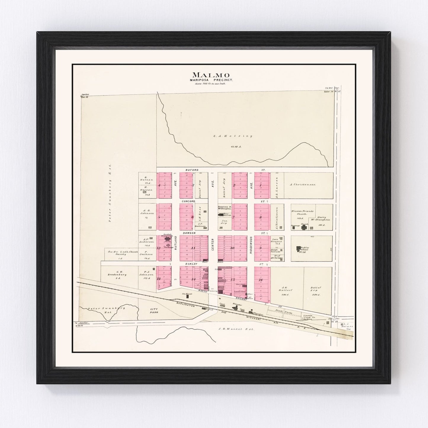 Vintage map of Malmo, Nebraska, 1907
