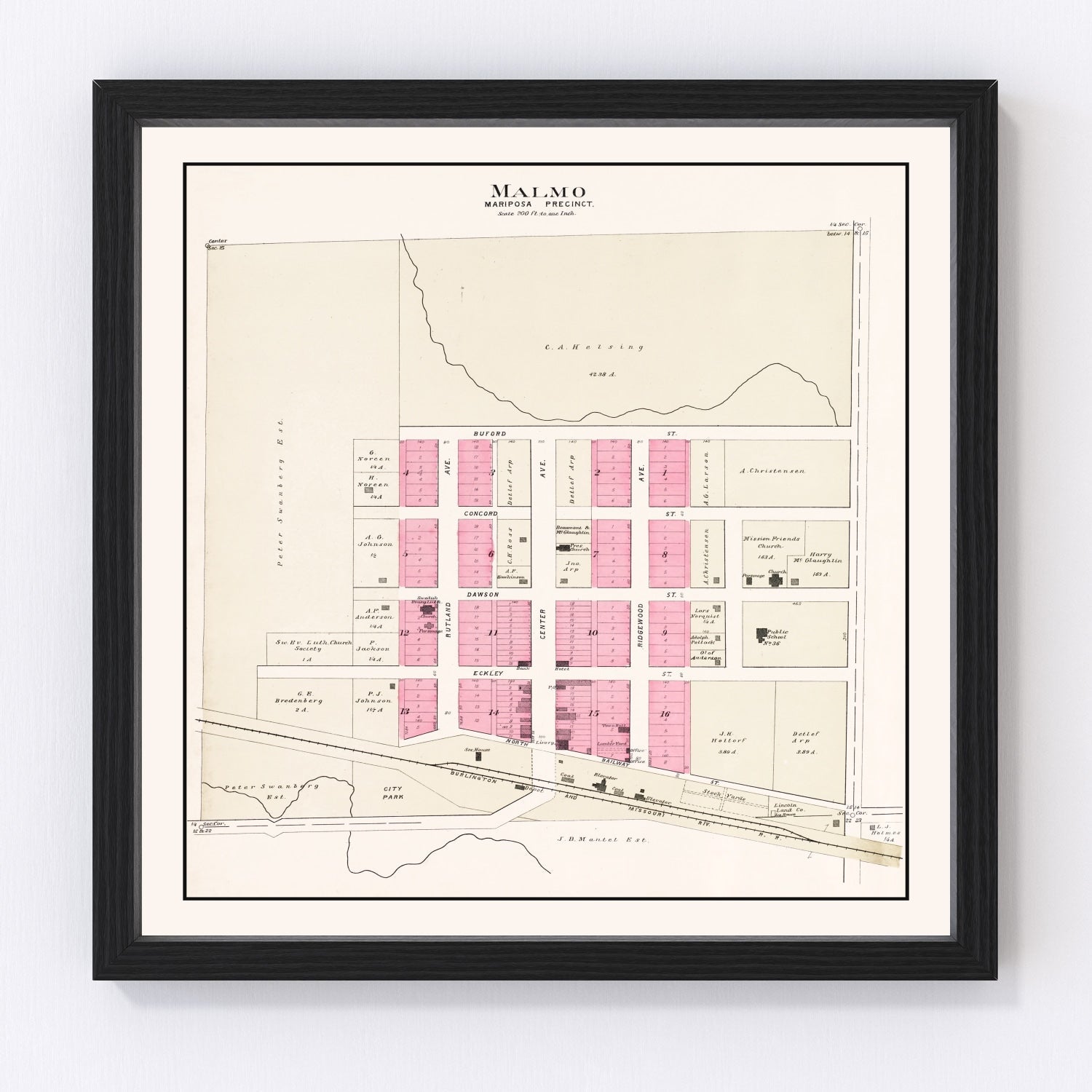 Vintage map of Malmo, Nebraska, 1907