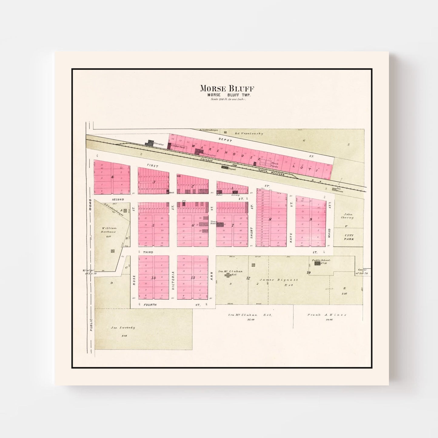 Vintage Map of Morse Bluff, Nebraska, 1907