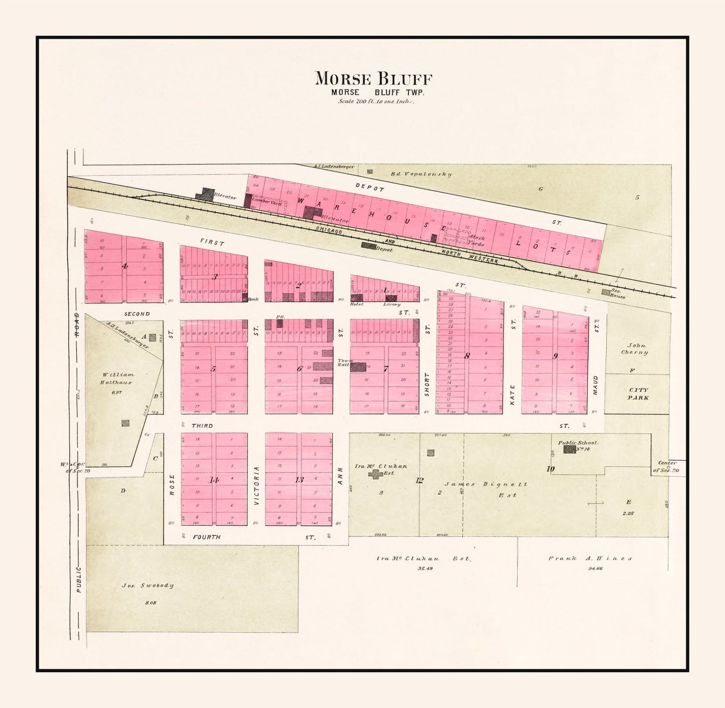 Vintage Map of Morse Bluff, Nebraska, 1907
