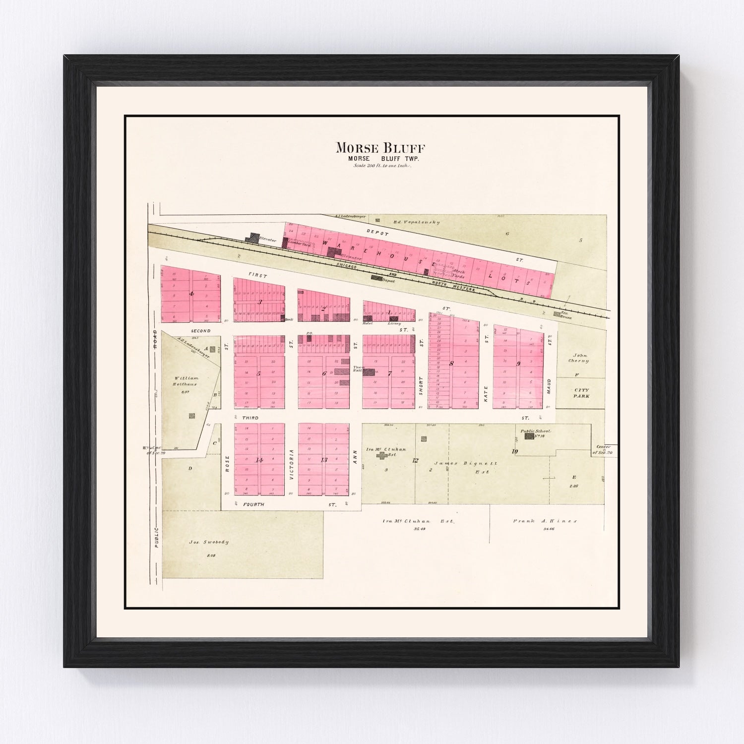 vintage map of Morse Bluff, Nebraska, 1907