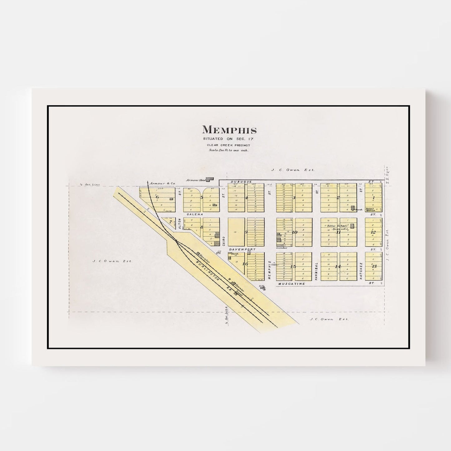 Vintage Map of Memphis, Nebraska, 1907