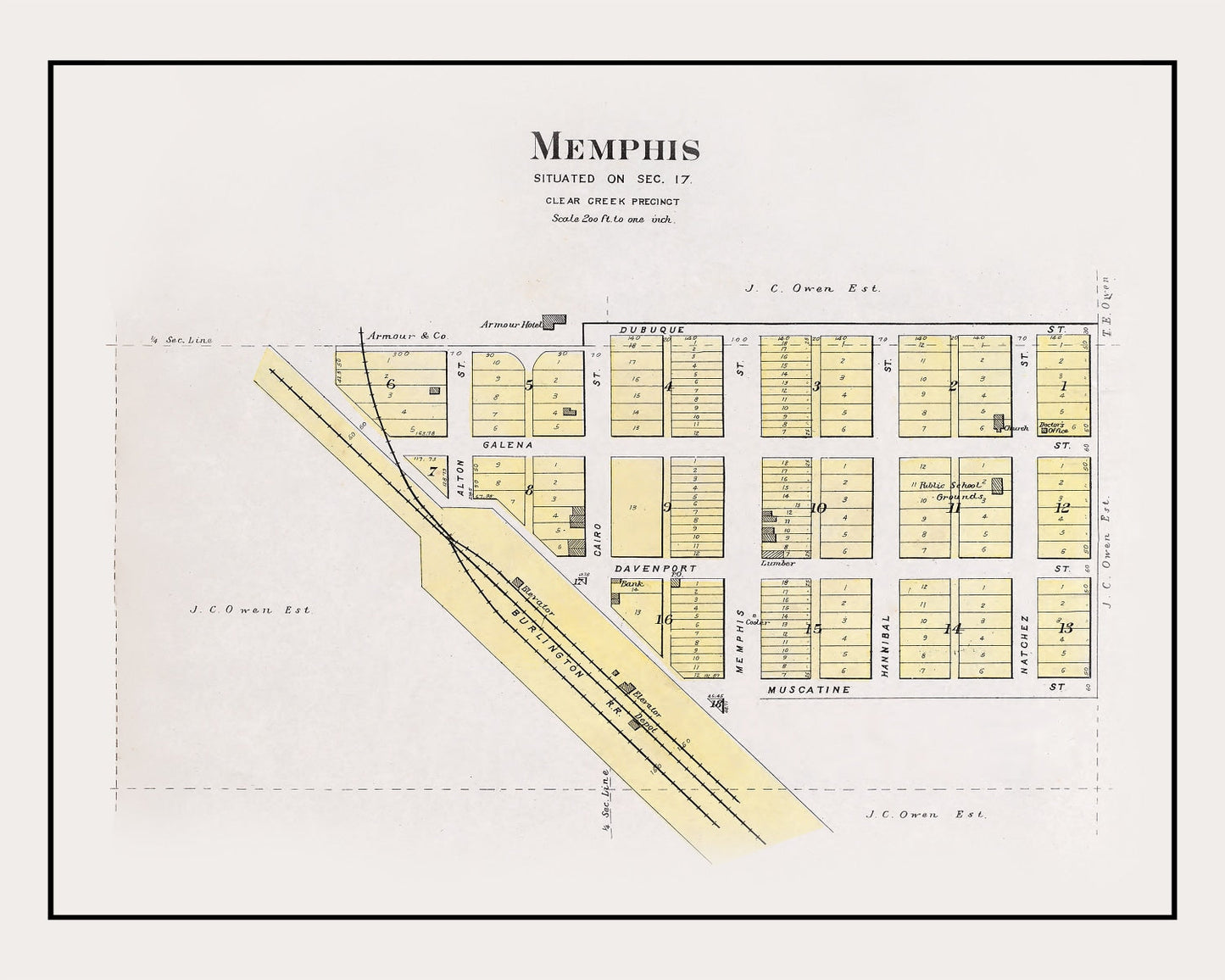 Vintage Map of Memphis, Nebraska, 1907