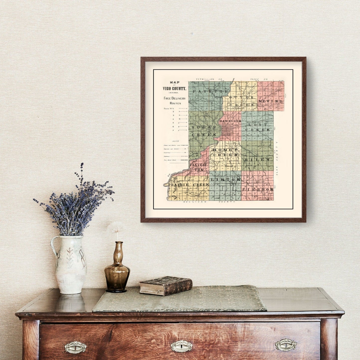 Vintage Map of Vigo County, Indiana, 1907