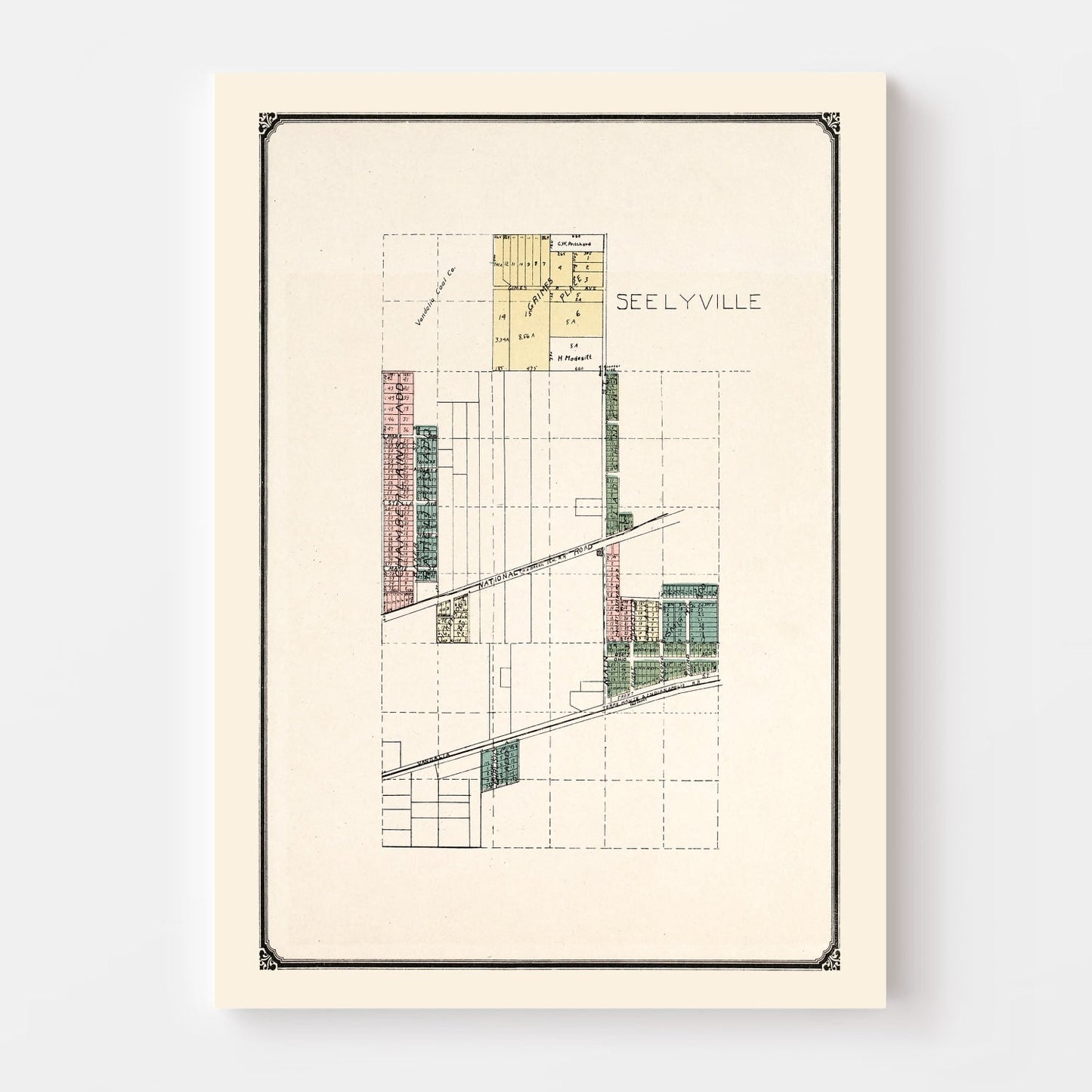Vintage Map of Seelyville, Indiana, 1907