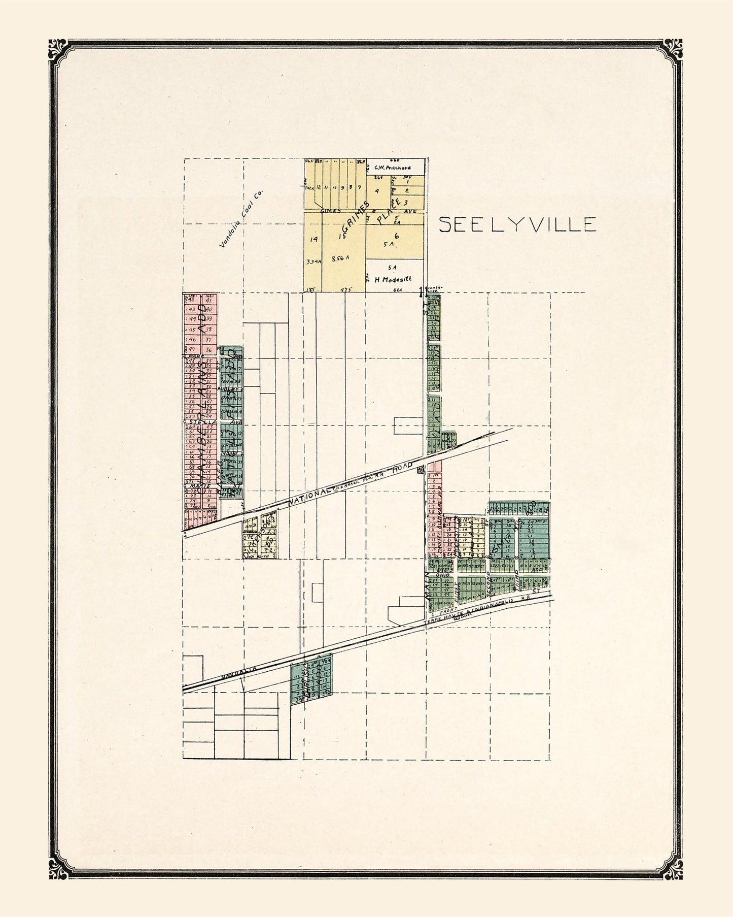 Vintage Map of Seelyville, Indiana, 1907