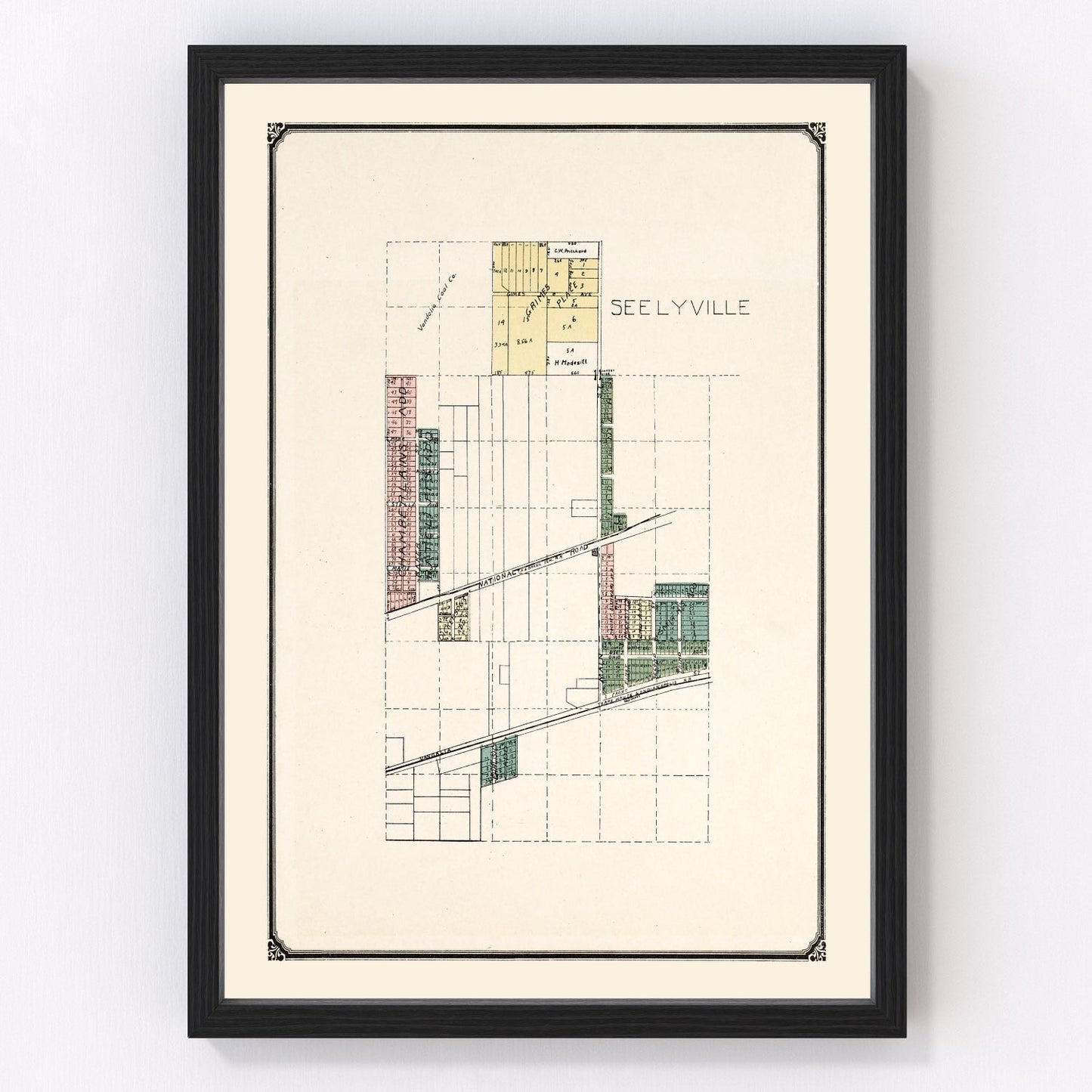 vintage map of Seelyville, Indiana, 1907