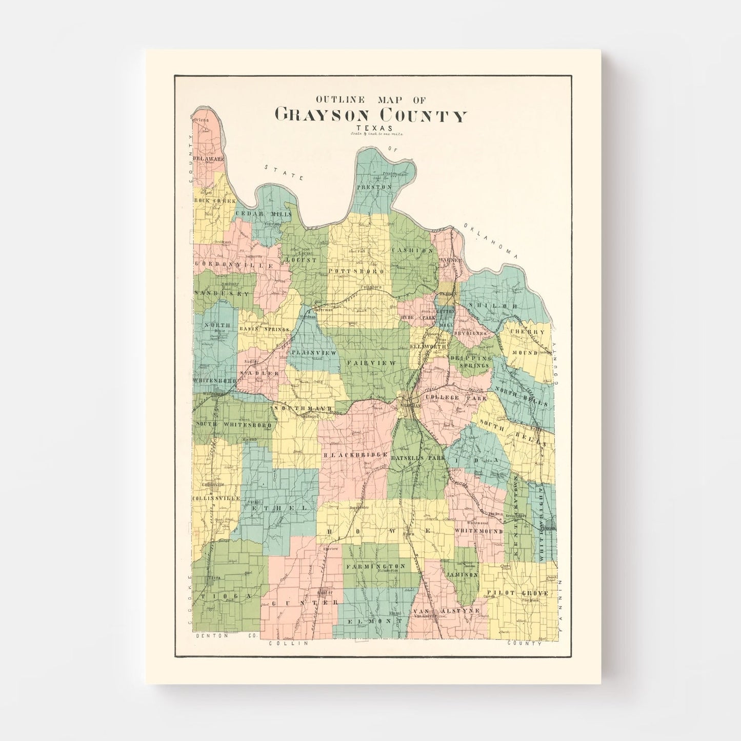 Vintage Map of Grayson County, Texas, 1908