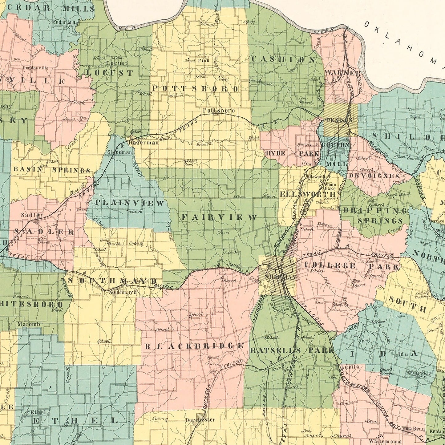 Vintage Map of Grayson County, Texas, 1908