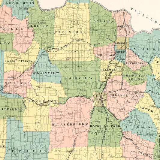 Vintage Map of Grayson County, Texas, 1908
