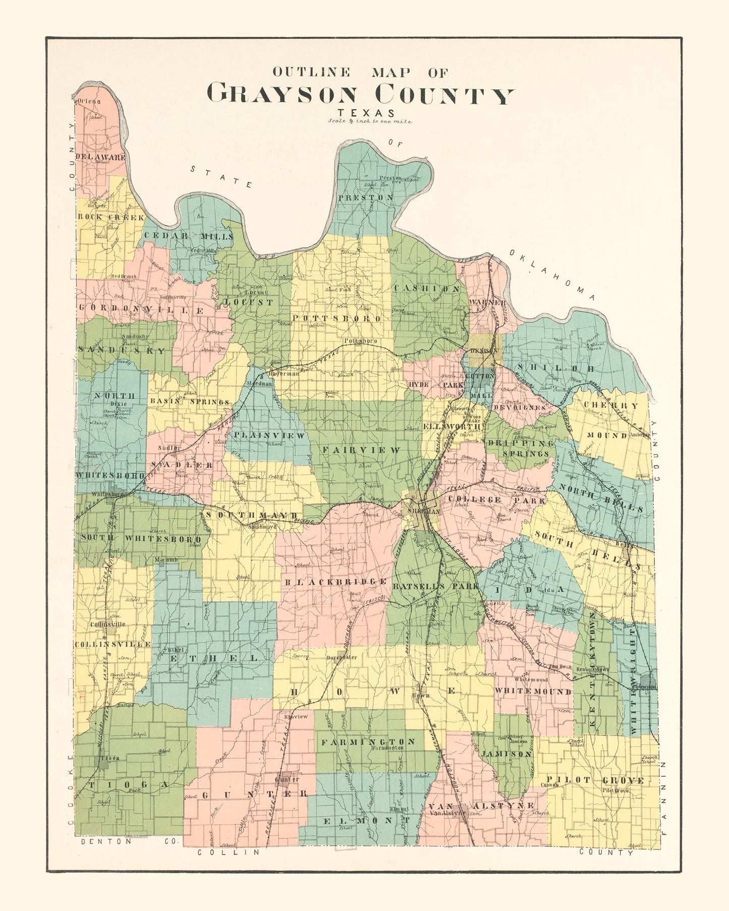 Vintage Map of Grayson County, Texas, 1908
