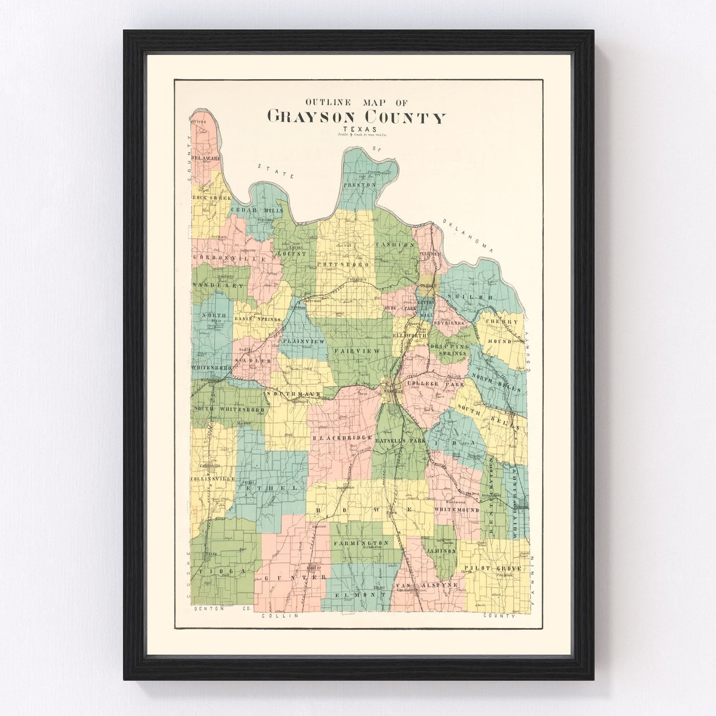 Vintage map of Grayson County, Texas, 1908