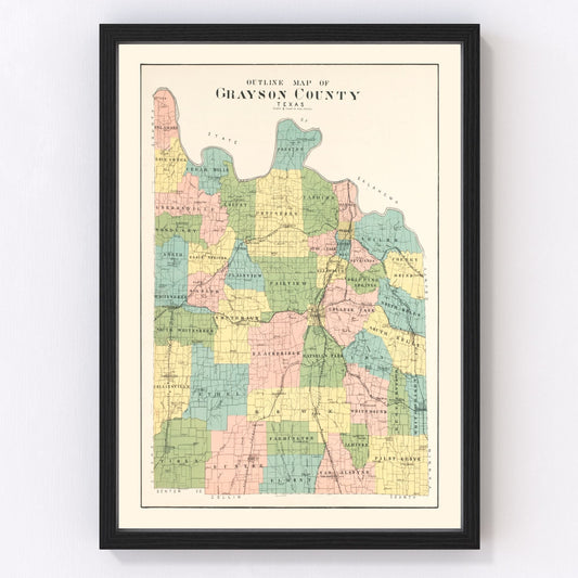 Vintage map of Grayson County, Texas, 1908