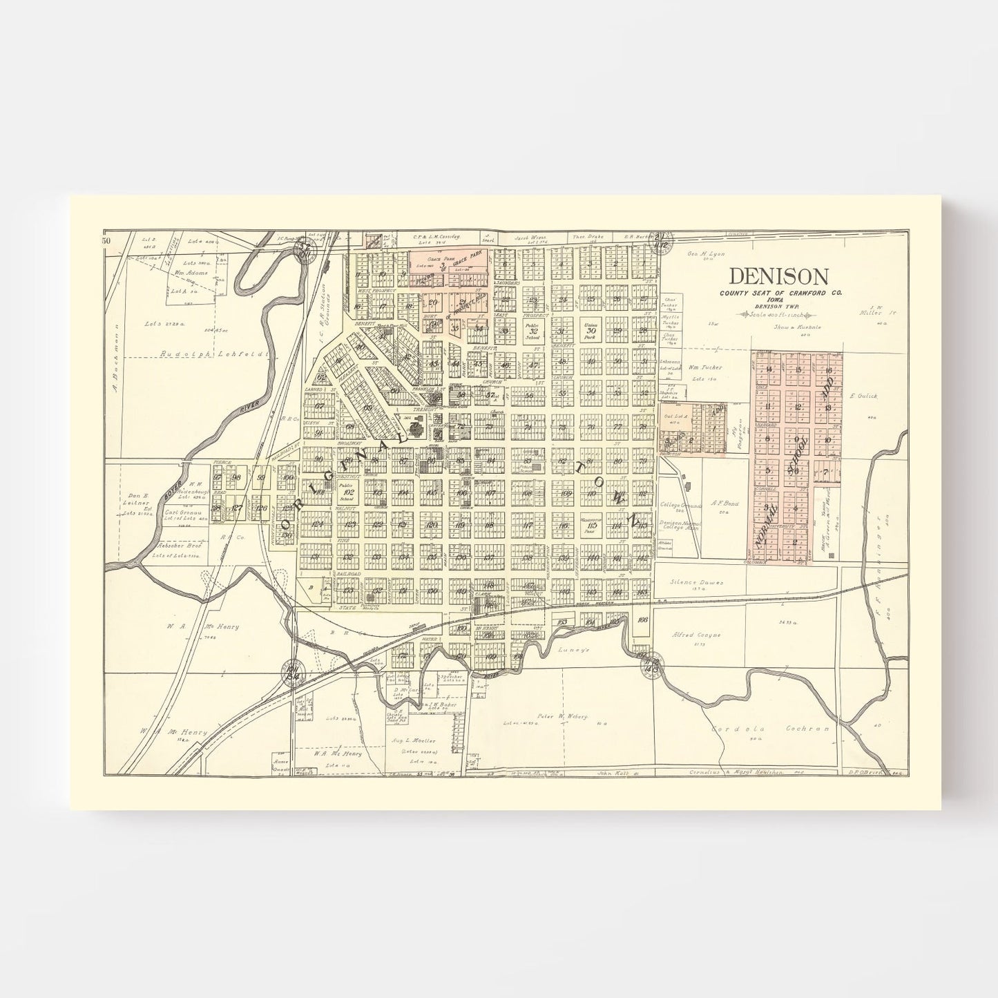Vintage Map of Denison, Iowa, 1908