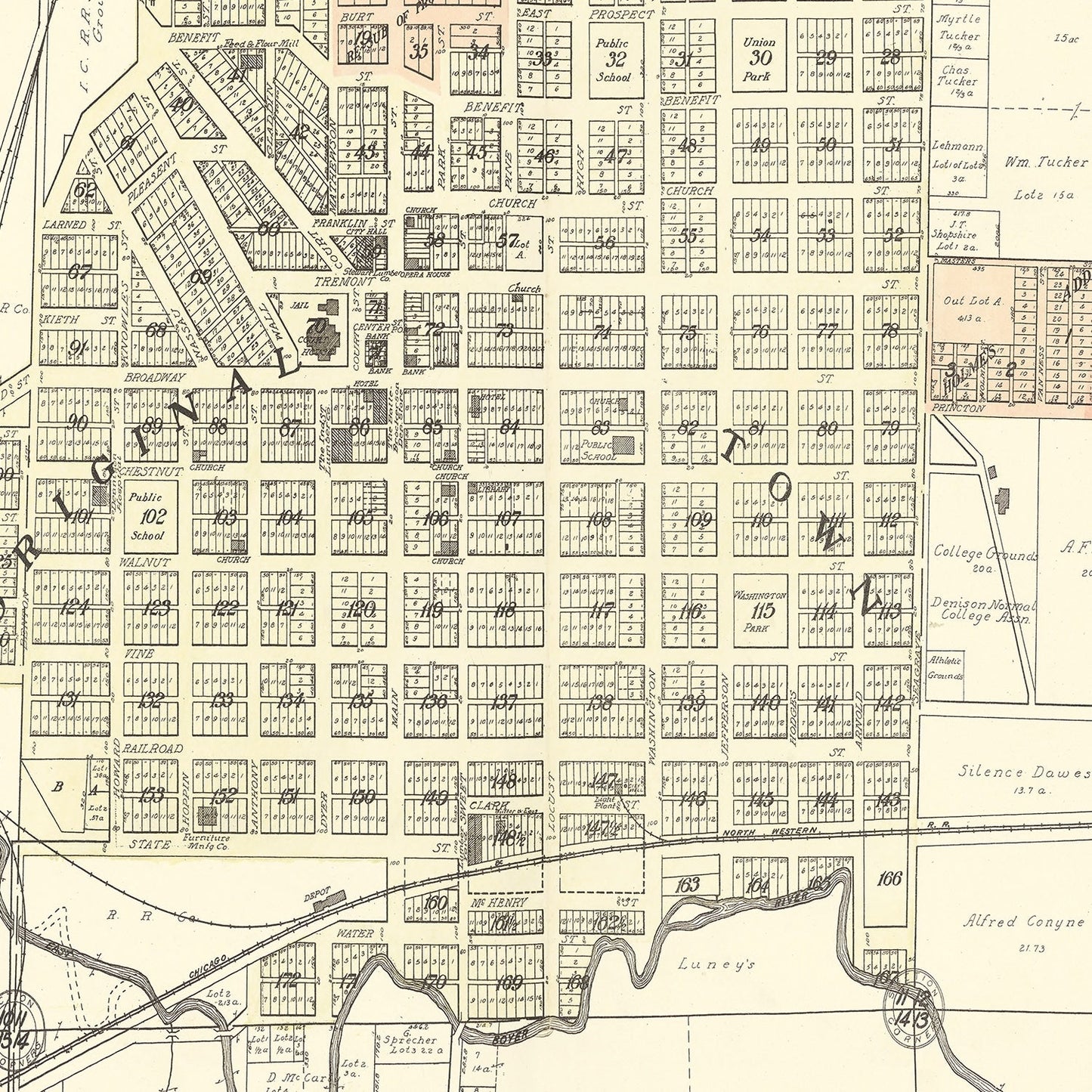 Vintage Map of Denison, Iowa, 1908