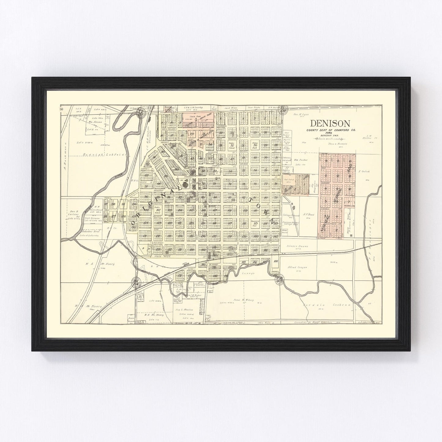 vintage map of denison, iowa, 1908