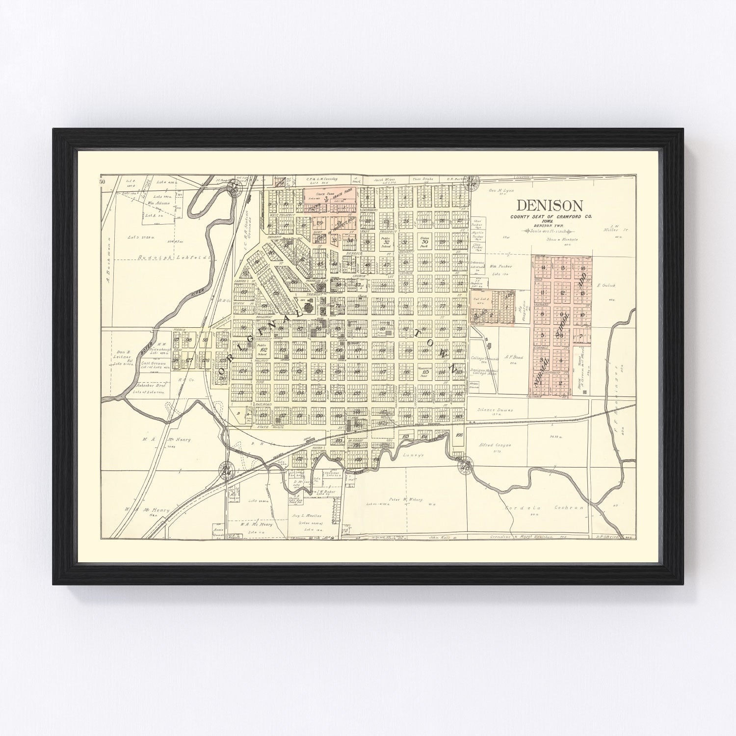 vintage map of denison, iowa, 1908