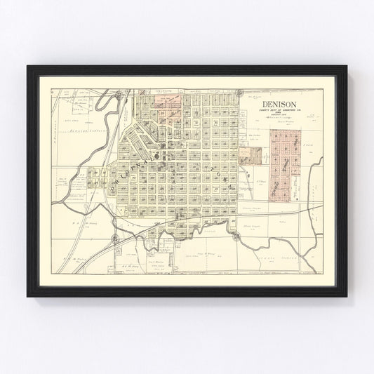 vintage map of denison, iowa, 1908