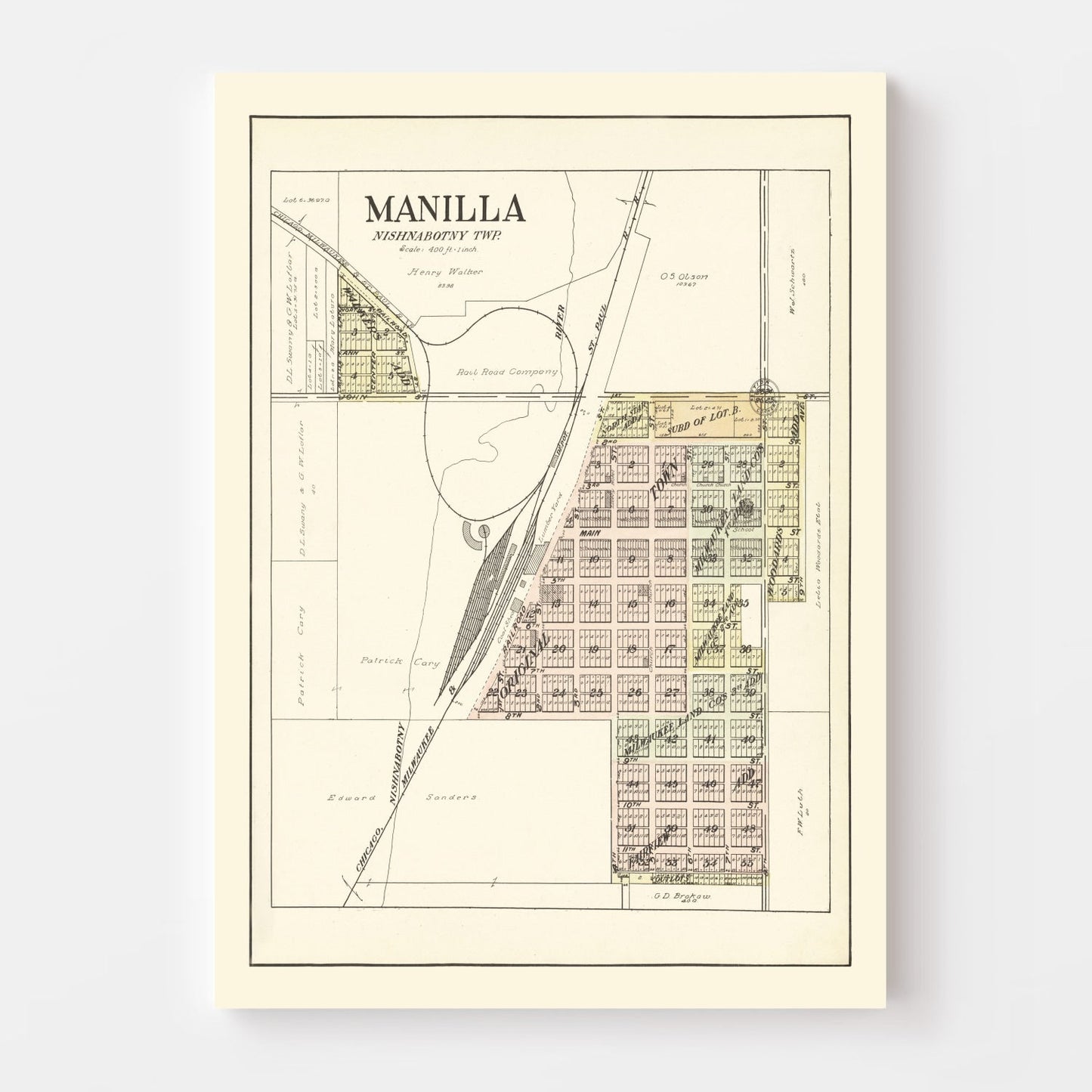 Vintage Map of Manilla, Iowa, 1908