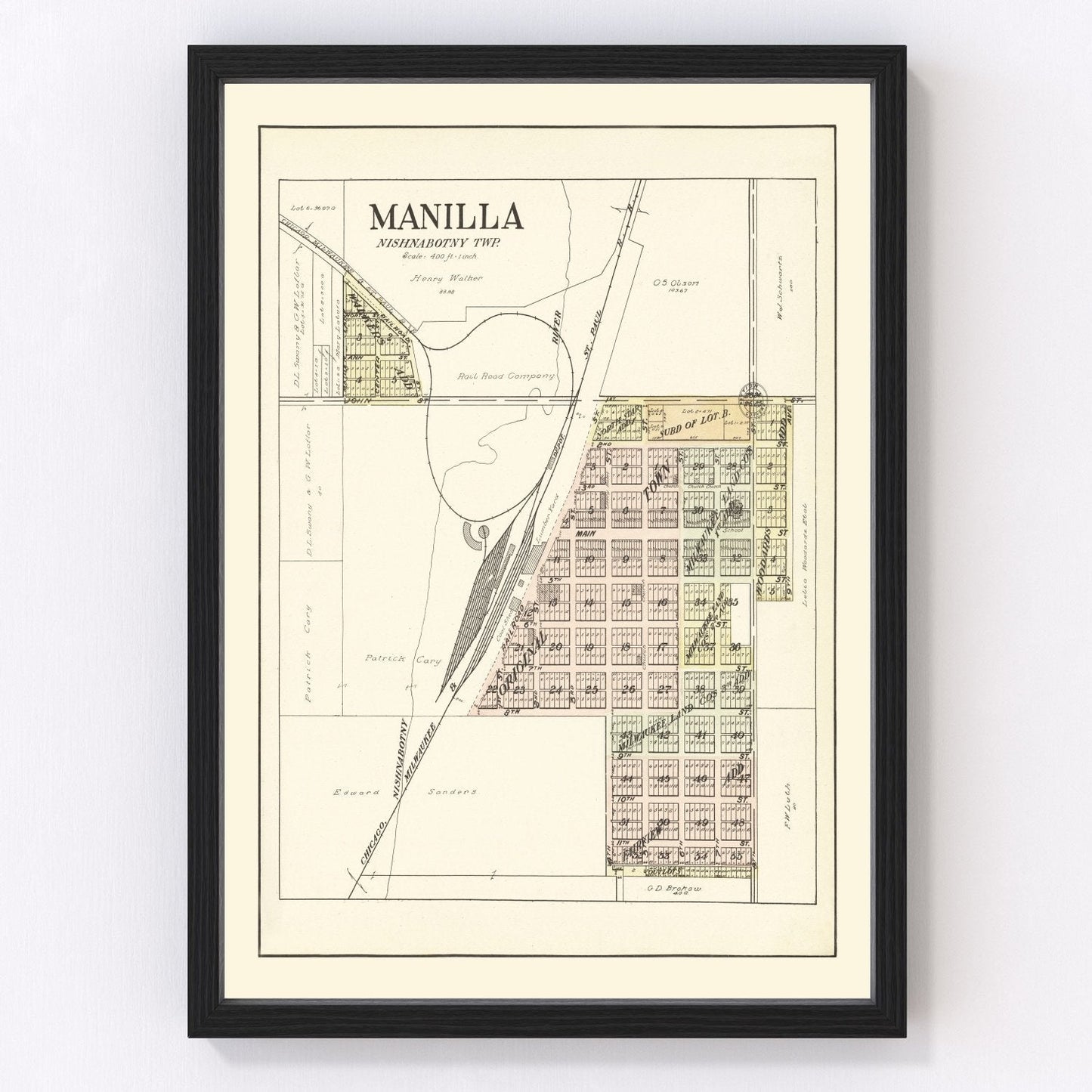 Vintage map of Manilla, Iowa, 1908