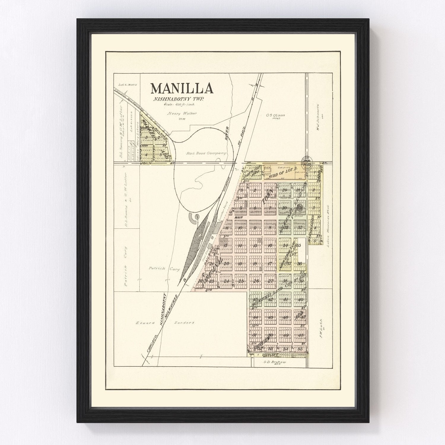 Vintage map of Manilla, Iowa, 1908