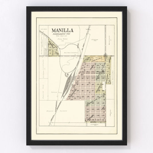 Vintage map of Manilla, Iowa, 1908