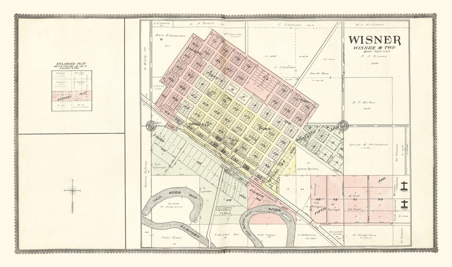 Vintage Map of Wisner, Nebraska 1908
