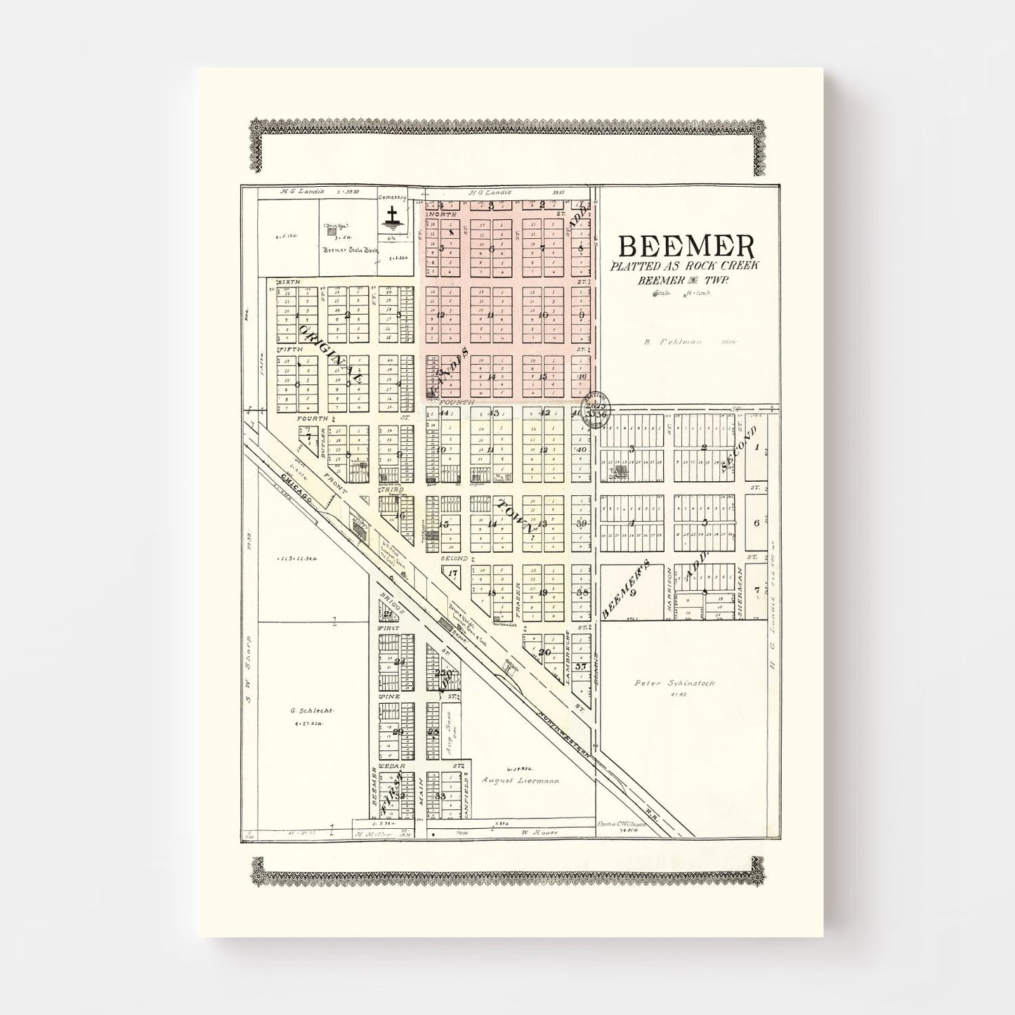 Vintage Map of Beemer, Nebraska, 1908
