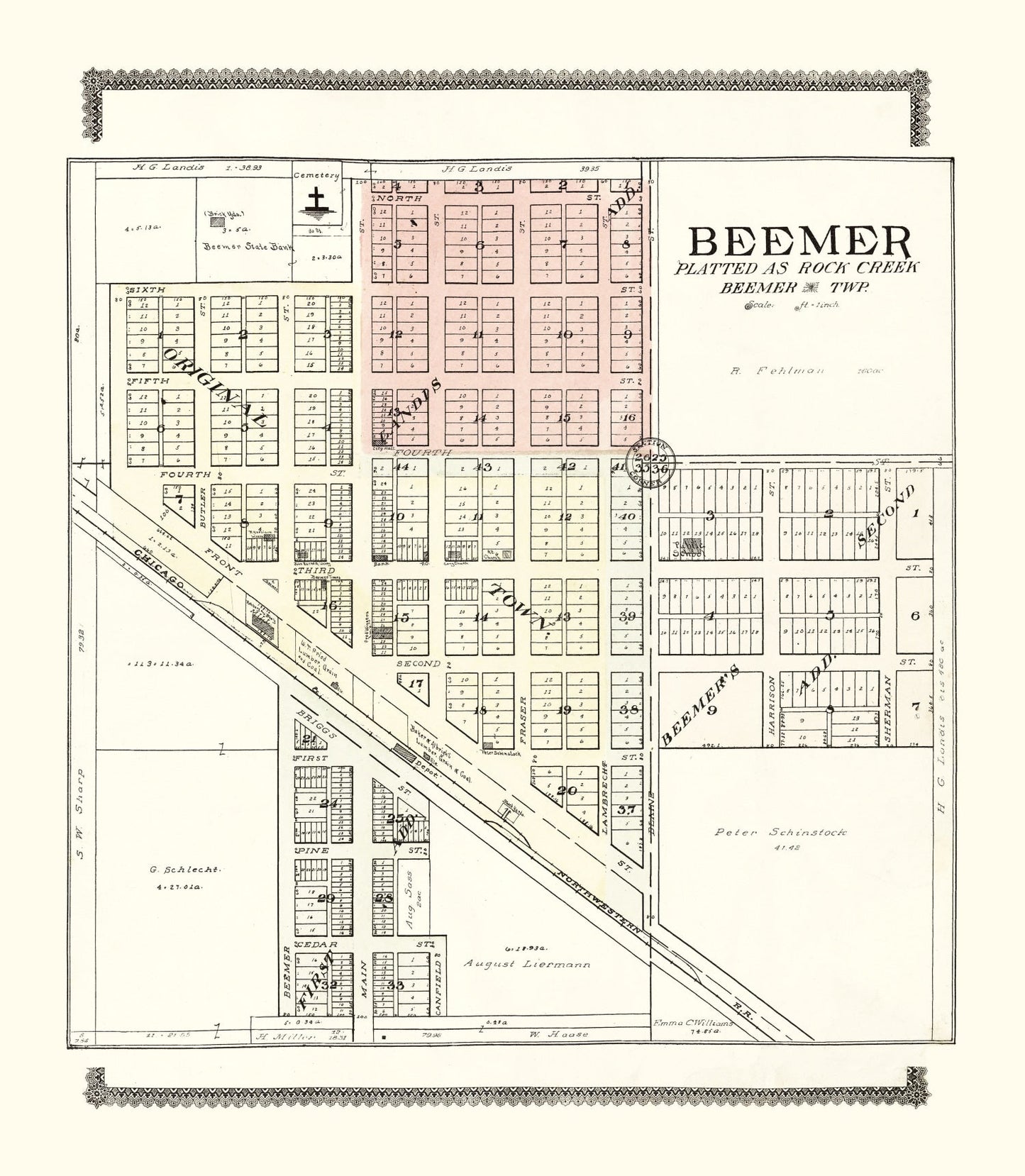 Vintage Map of Beemer, Nebraska, 1908