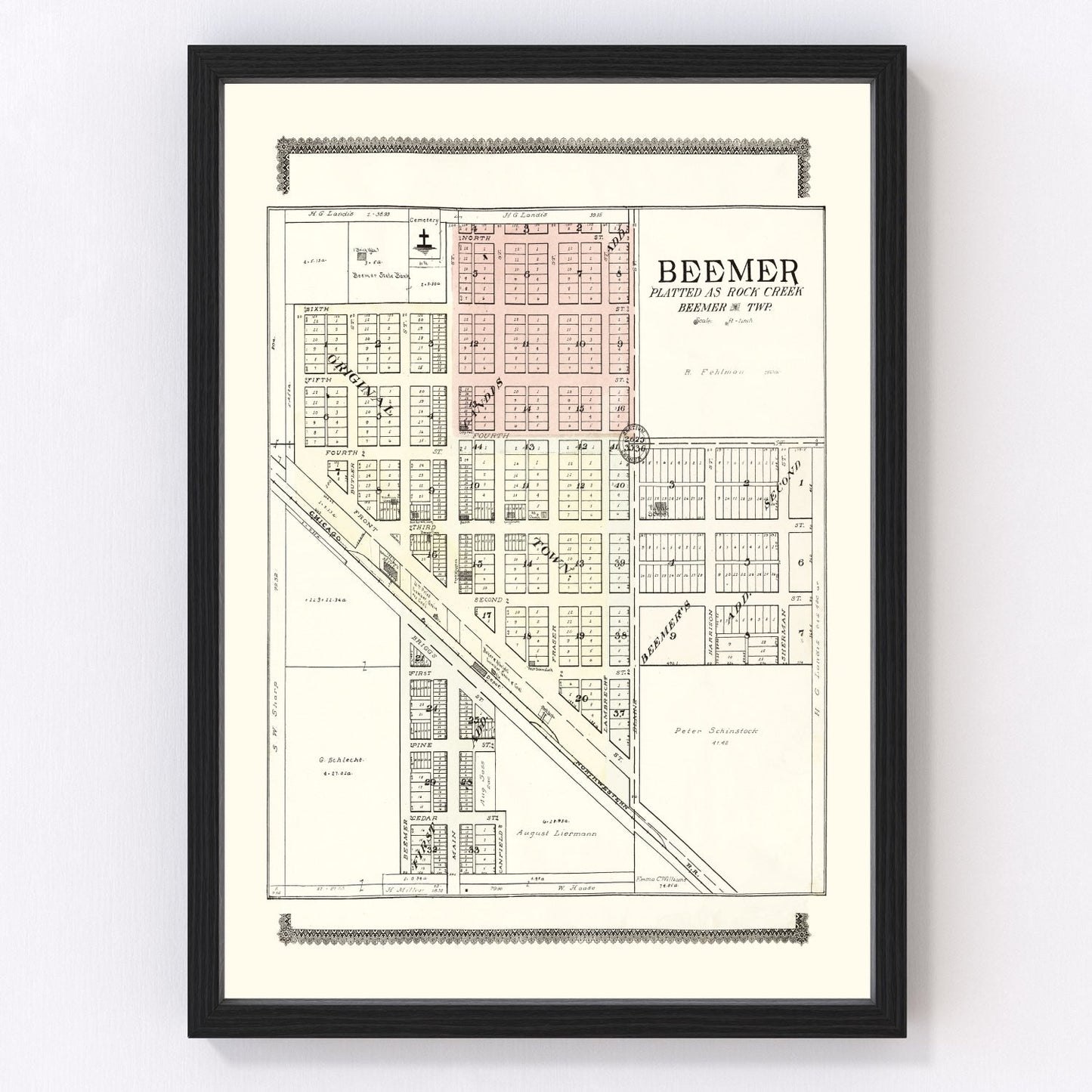 Vintage map of Beemer, Nebraska, 1908