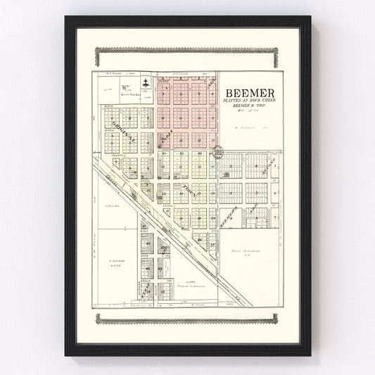 Vintage map of Beemer, Nebraska, 1908